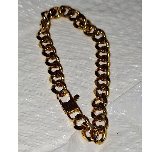 A Gold Tone Stainless Steel Unisex Chain Bracelet Chunky Cuban Link Gift - Picture 7 of 7